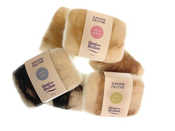 Savons feutrés en fibre d'alpaga et de mouton